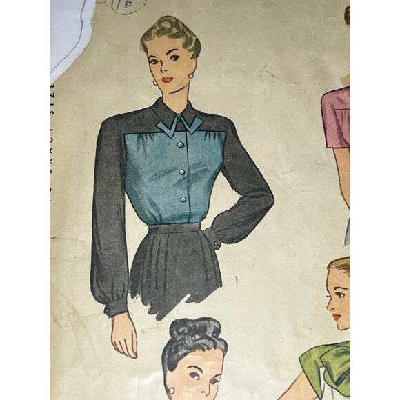 Simplicity 1555 Pattern blouse kitten bow 1950s size 16 - Picture 5 of 7